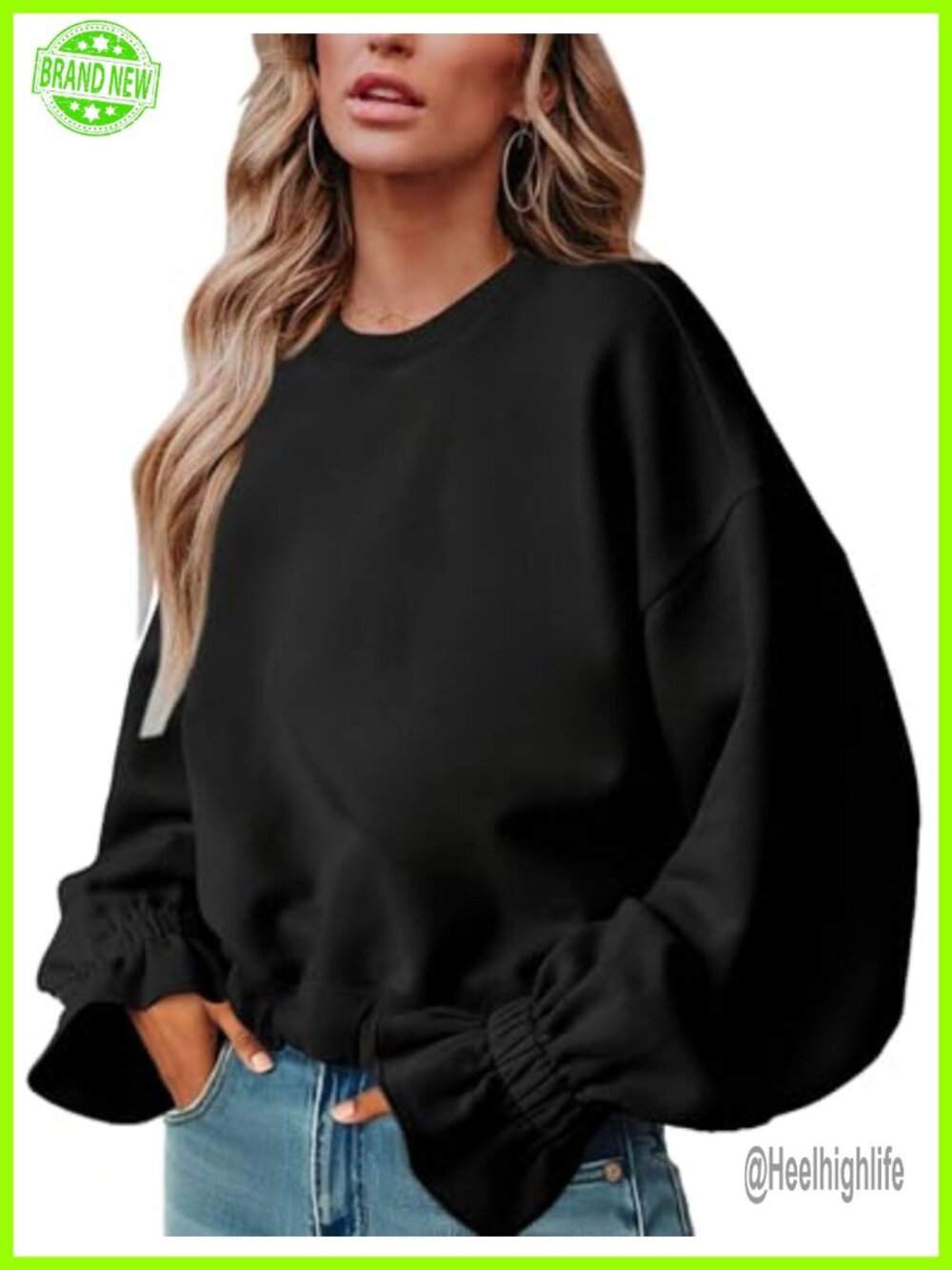 Women's Cotton Blend Crew Neck Ruched Pullover Sweatshirt Loose Fit